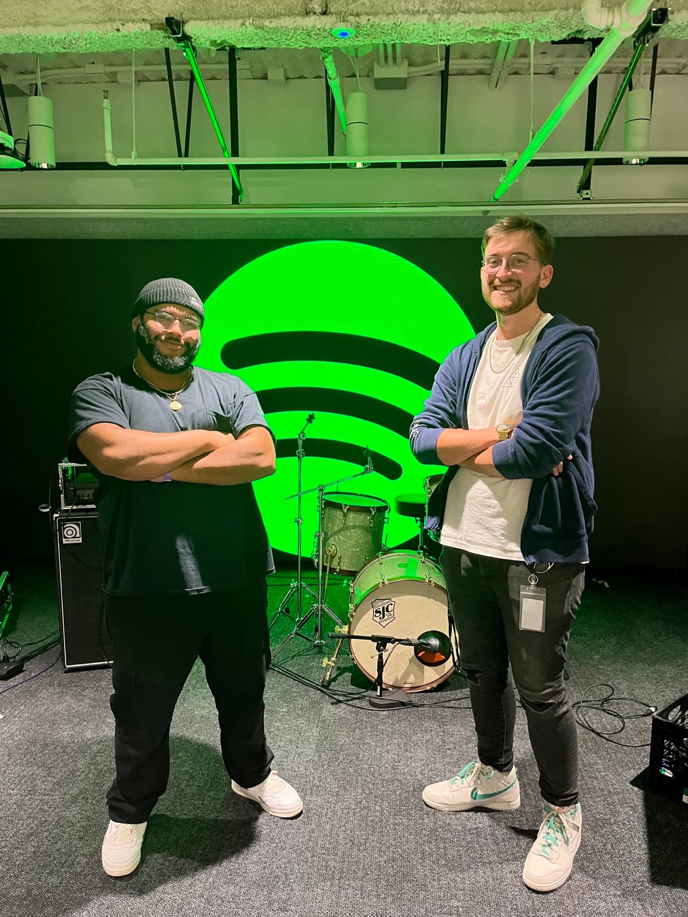 Tom with a collaborator at a Spotify studio session